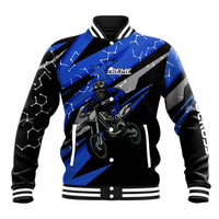 Personalized Extreme Motocross Baseball Jacket with Blue Rider – Dirt Bike Racing Design - Wonder Print Shop
