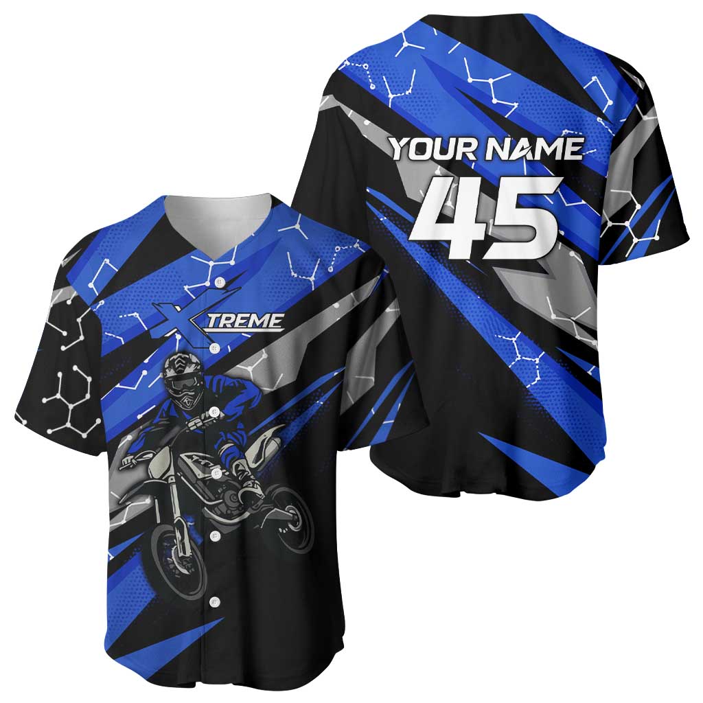 Personalized Extreme Motocross Baseball Jersey with Blue Rider – Dirt Bike Racing Design - Wonder Print Shop