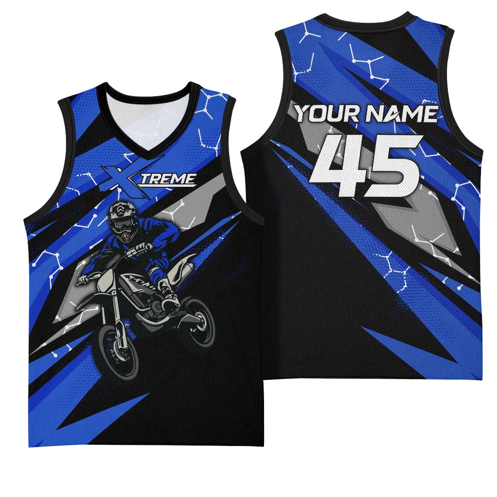 Personalized Extreme Motocross Basketball Jersey with Blue Rider – Dirt Bike Racing Design - Wonder Print Shop