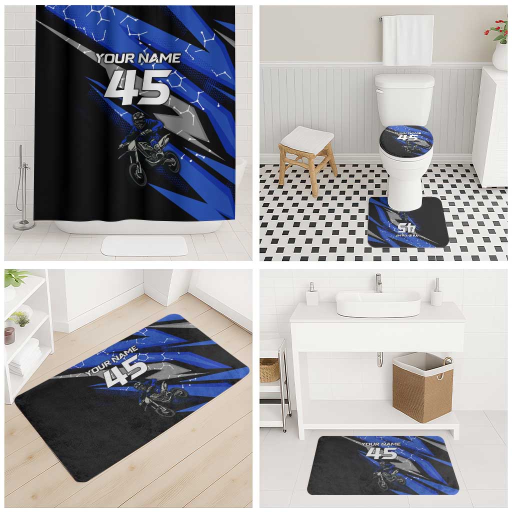 Personalized Extreme Motocross Bathroom Set with Blue Rider – Dirt Bike Racing Design - Wonder Print Shop
