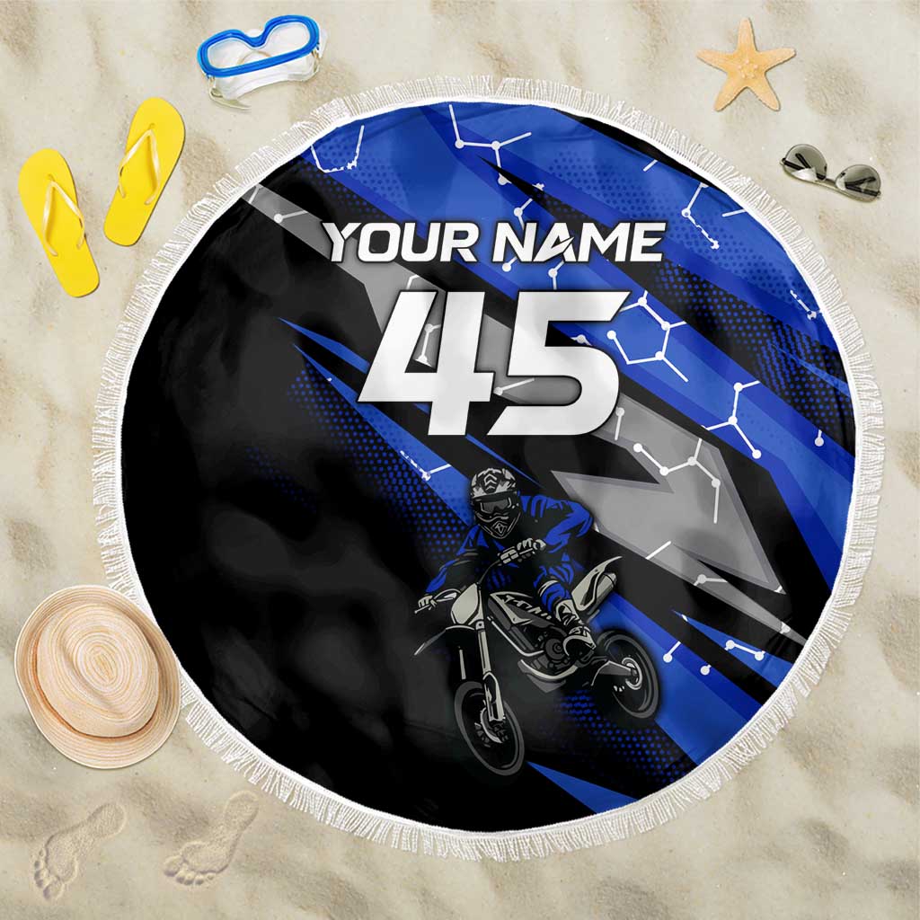 Personalized Extreme Motocross Beach Blanket with Blue Rider – Dirt Bike Racing Design - Wonder Print Shop