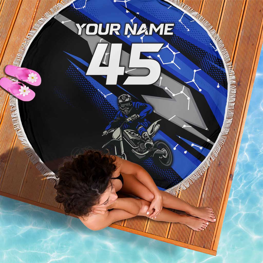 Personalized Extreme Motocross Beach Blanket with Blue Rider – Dirt Bike Racing Design - Wonder Print Shop