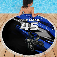 Personalized Extreme Motocross Beach Blanket with Blue Rider – Dirt Bike Racing Design - Wonder Print Shop