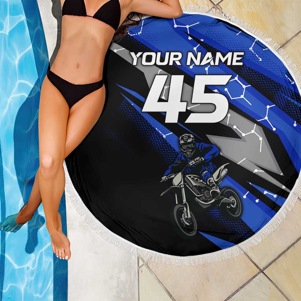 Personalized Extreme Motocross Beach Blanket with Blue Rider – Dirt Bike Racing Design - Wonder Print Shop