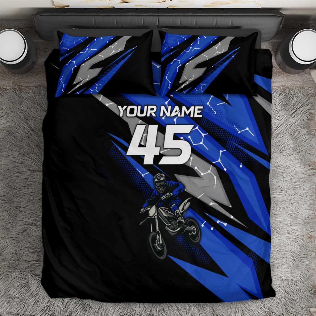 Personalized Extreme Motocross Bedding Set with Blue Rider – Dirt Bike Racing Design - Wonder Print Shop