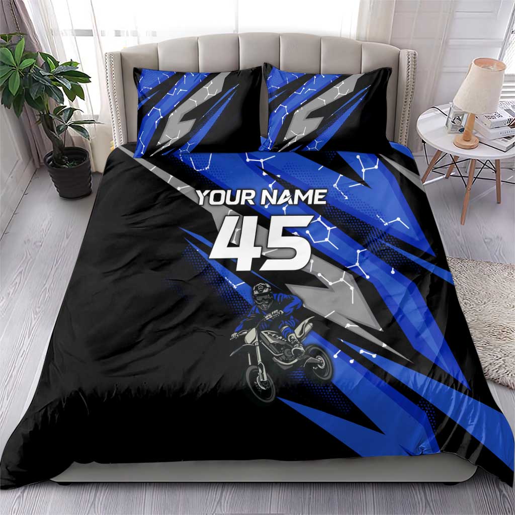 Personalized Extreme Motocross Bedding Set with Blue Rider – Dirt Bike Racing Design - Wonder Print Shop