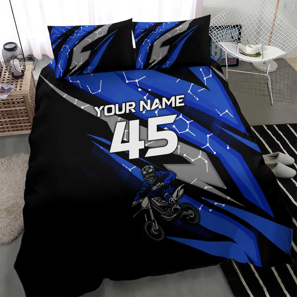 Personalized Extreme Motocross Bedding Set with Blue Rider – Dirt Bike Racing Design - Wonder Print Shop