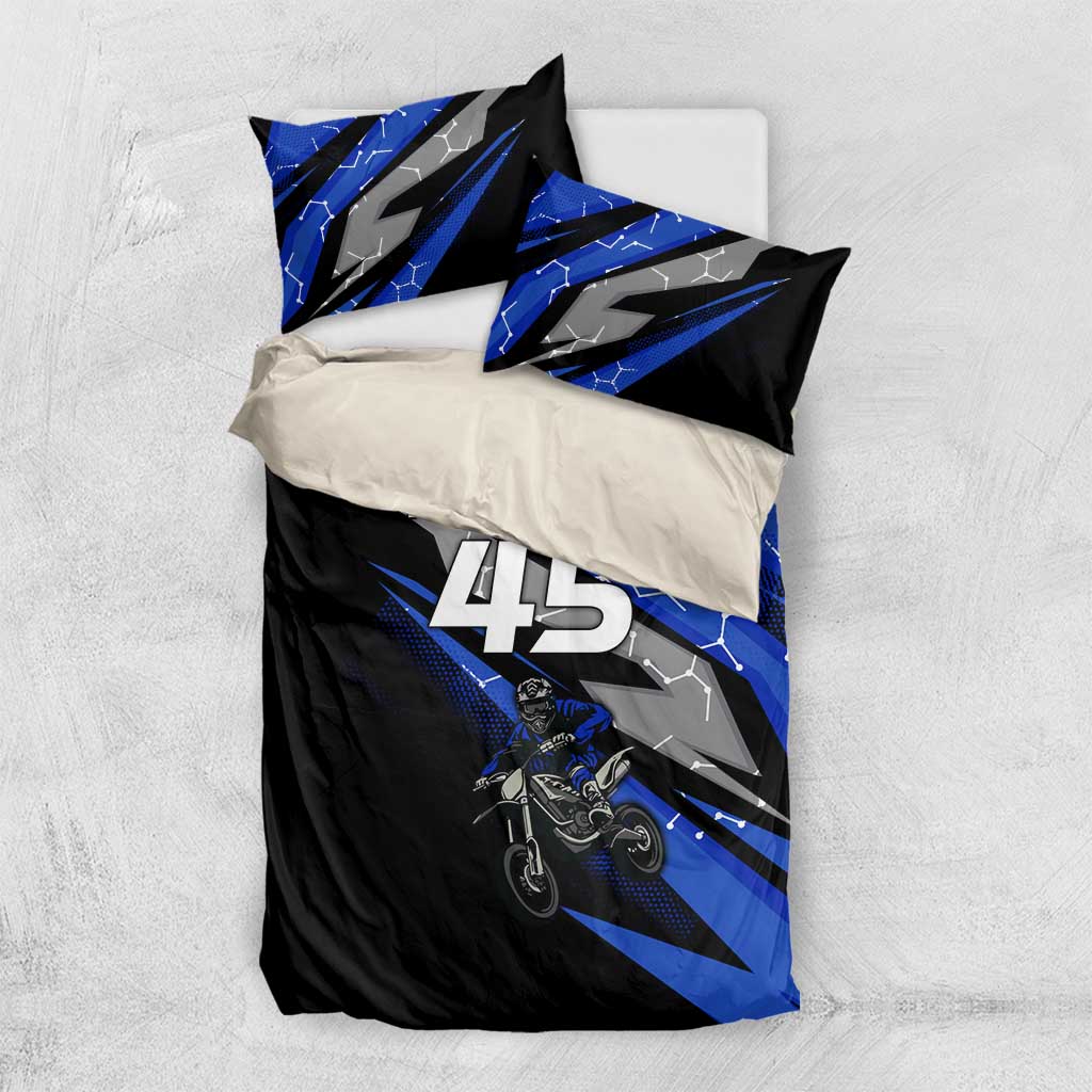 Personalized Extreme Motocross Bedding Set with Blue Rider – Dirt Bike Racing Design - Wonder Print Shop