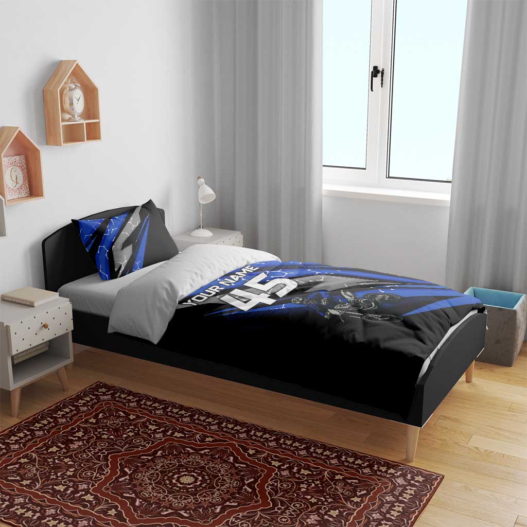 Personalized Extreme Motocross Bedding Set with Blue Rider – Dirt Bike Racing Design - Wonder Print Shop