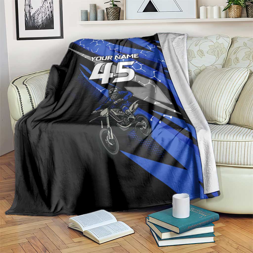 Personalized Extreme Motocross Blanket with Blue Rider – Dirt Bike Racing Design - Wonder Print Shop