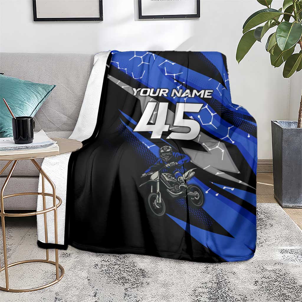 Personalized Extreme Motocross Blanket with Blue Rider – Dirt Bike Racing Design - Wonder Print Shop