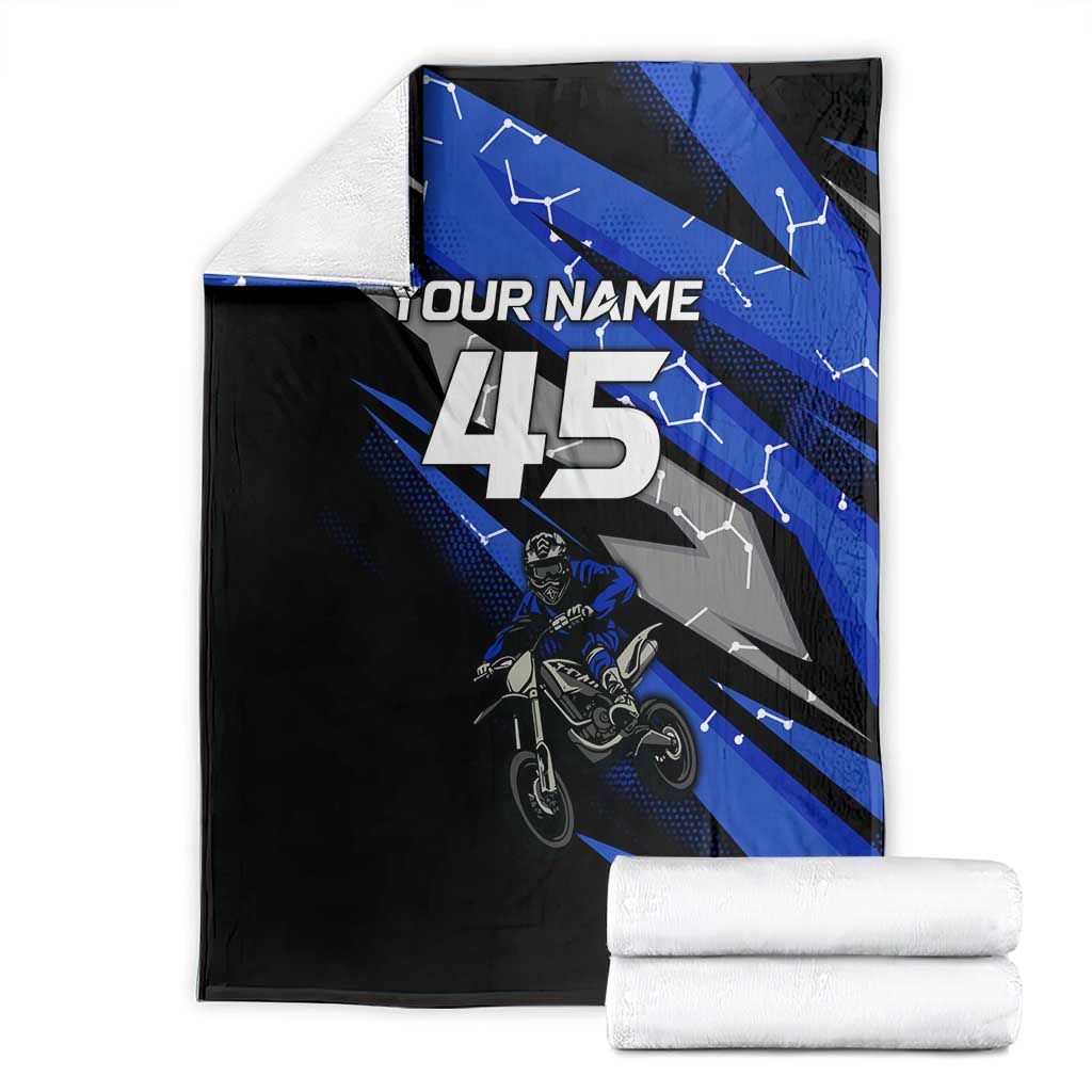 Personalized Extreme Motocross Blanket with Blue Rider – Dirt Bike Racing Design - Wonder Print Shop