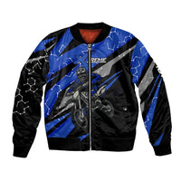 Personalized Extreme Motocross Bomber Jacket with Blue Rider – Dirt Bike Racing Design - Wonder Print Shop