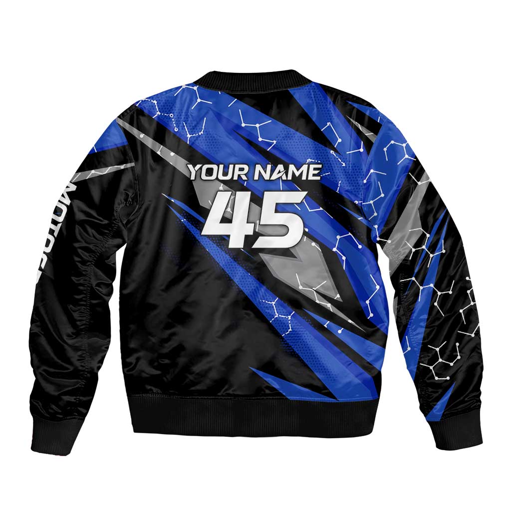 Personalized Extreme Motocross Bomber Jacket with Blue Rider – Dirt Bike Racing Design - Wonder Print Shop