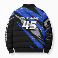 Personalized Extreme Motocross Bomber Puffer Jacket with Blue Rider – Dirt Bike Racing Design - Wonder Print Shop