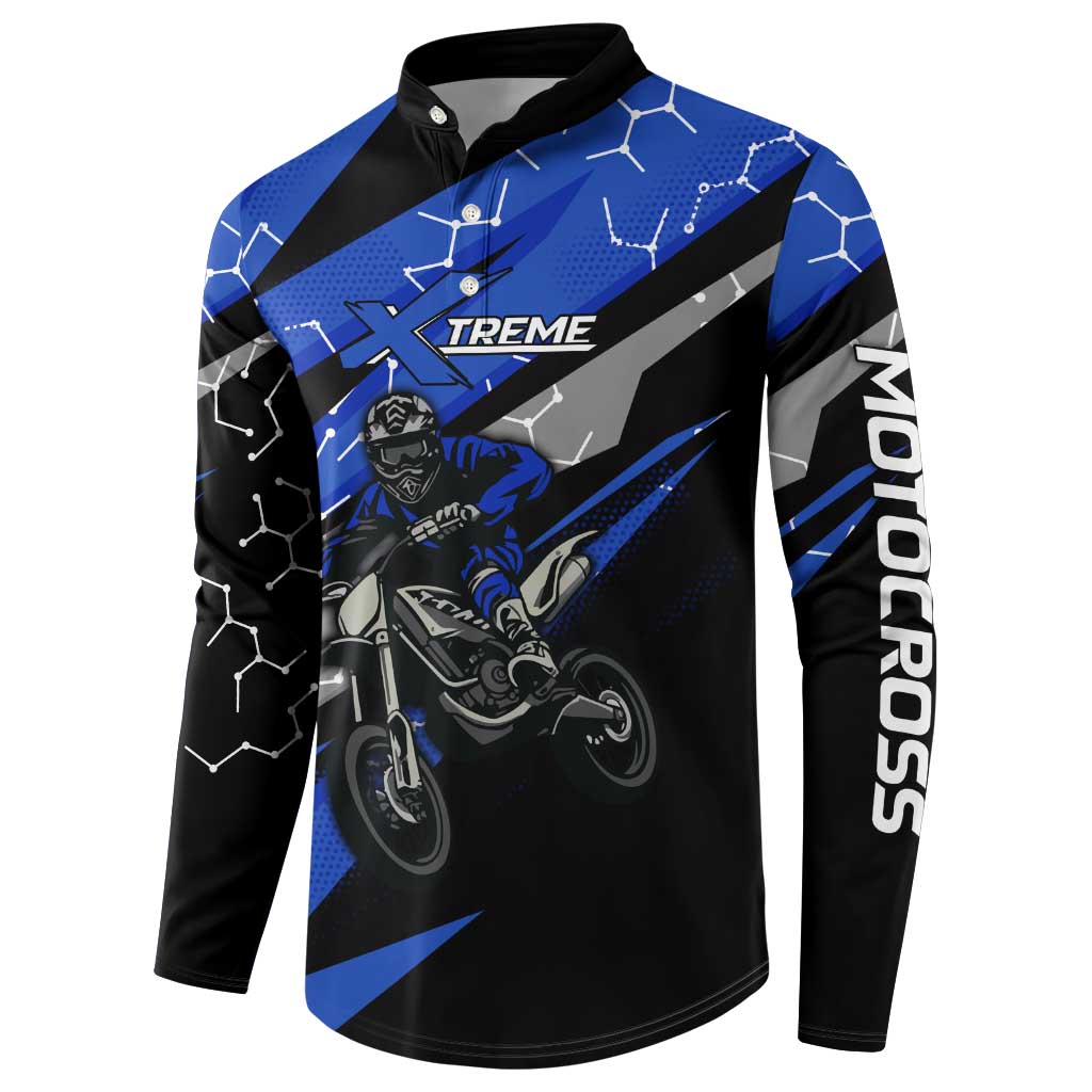 Personalized Extreme Motocross Button Sweatshirt with Blue Rider – Dirt Bike Racing Design - Wonder Print Shop