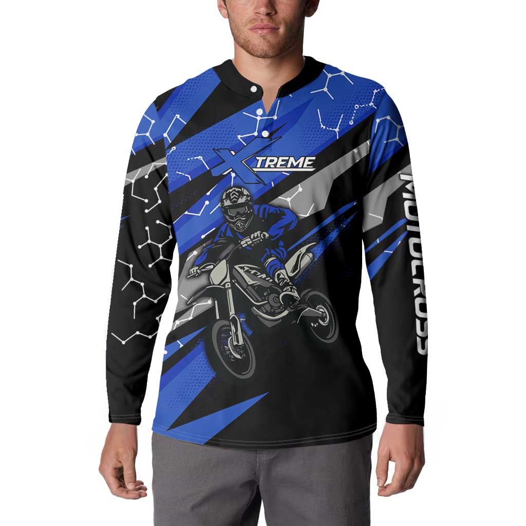Personalized Extreme Motocross Button Sweatshirt with Blue Rider – Dirt Bike Racing Design - Wonder Print Shop