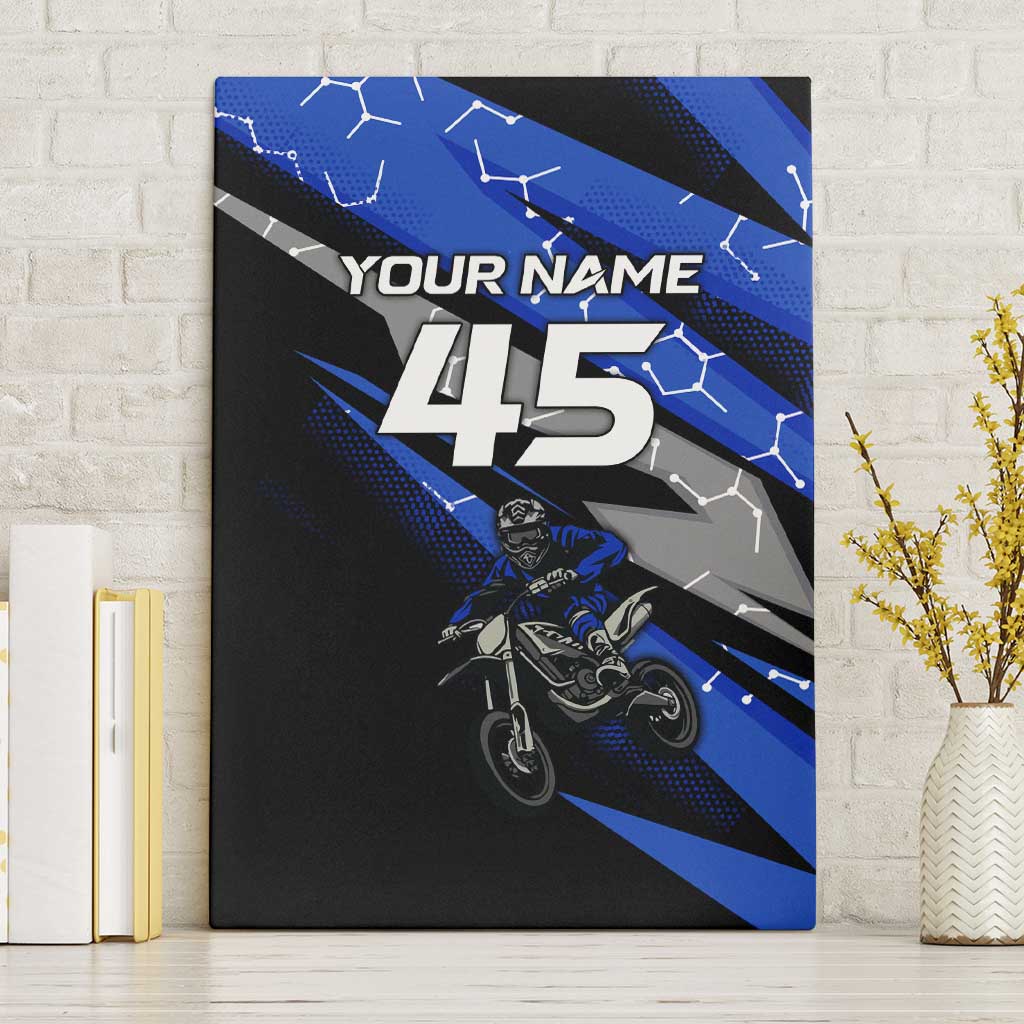 Personalized Extreme Motocross Canvas Wall Art with Blue Rider – Dirt Bike Racing Design - Wonder Print Shop
