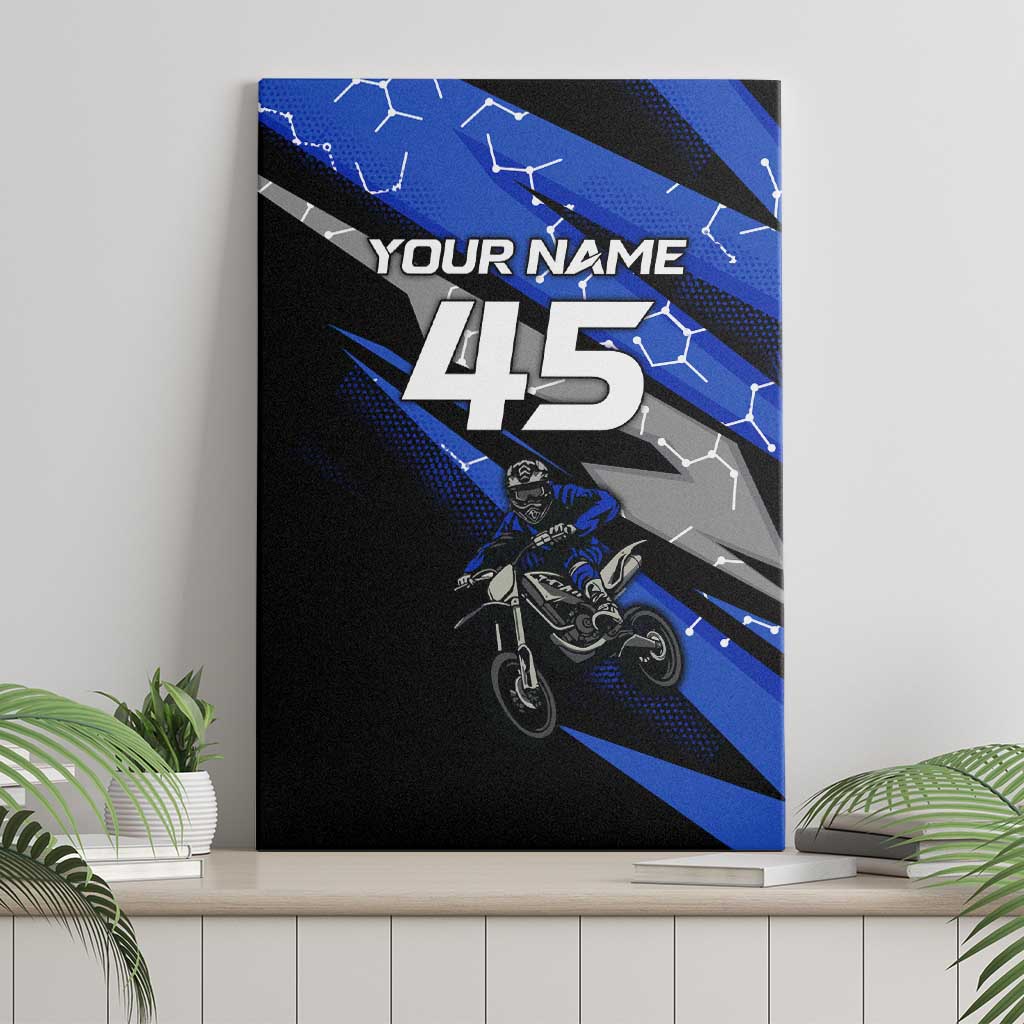 Personalized Extreme Motocross Canvas Wall Art with Blue Rider – Dirt Bike Racing Design - Wonder Print Shop