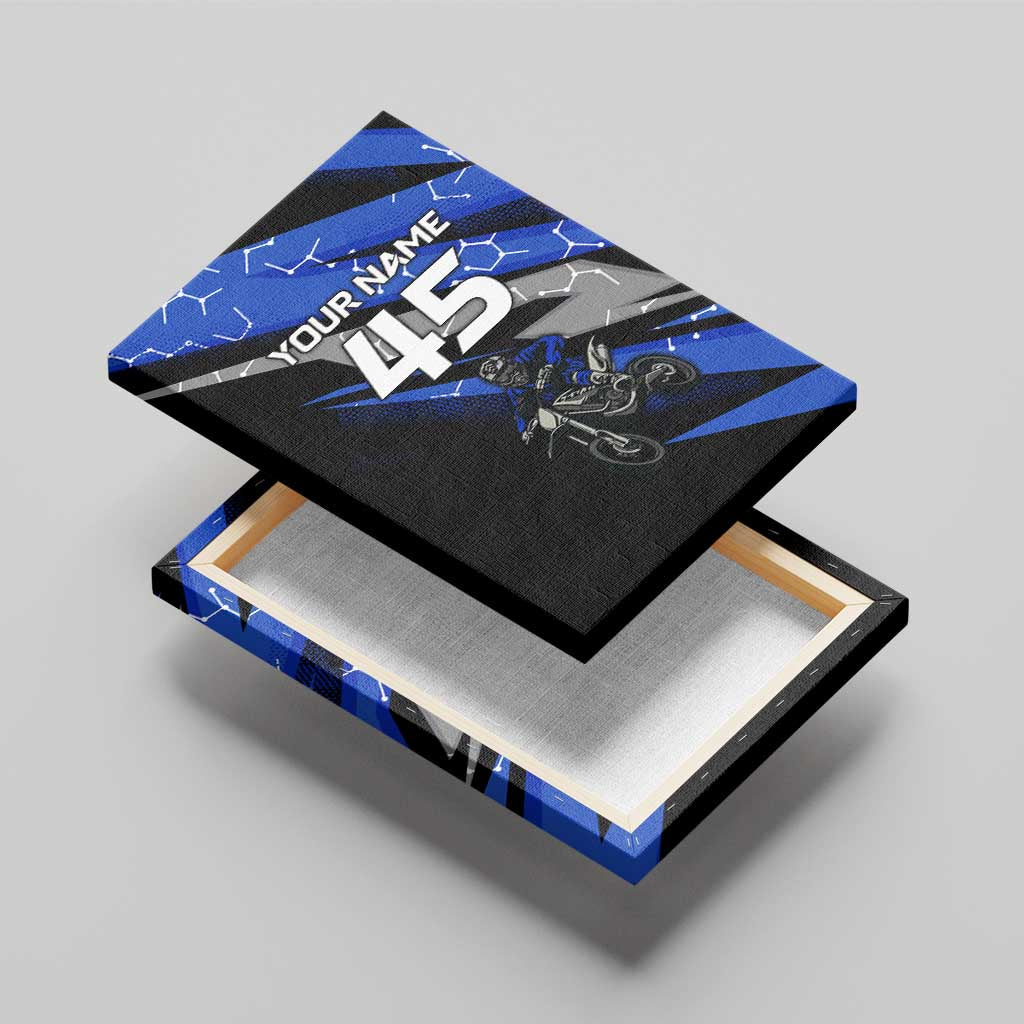 Personalized Extreme Motocross Canvas Wall Art with Blue Rider – Dirt Bike Racing Design - Wonder Print Shop