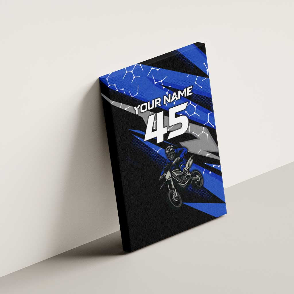 Personalized Extreme Motocross Canvas Wall Art with Blue Rider – Dirt Bike Racing Design - Wonder Print Shop