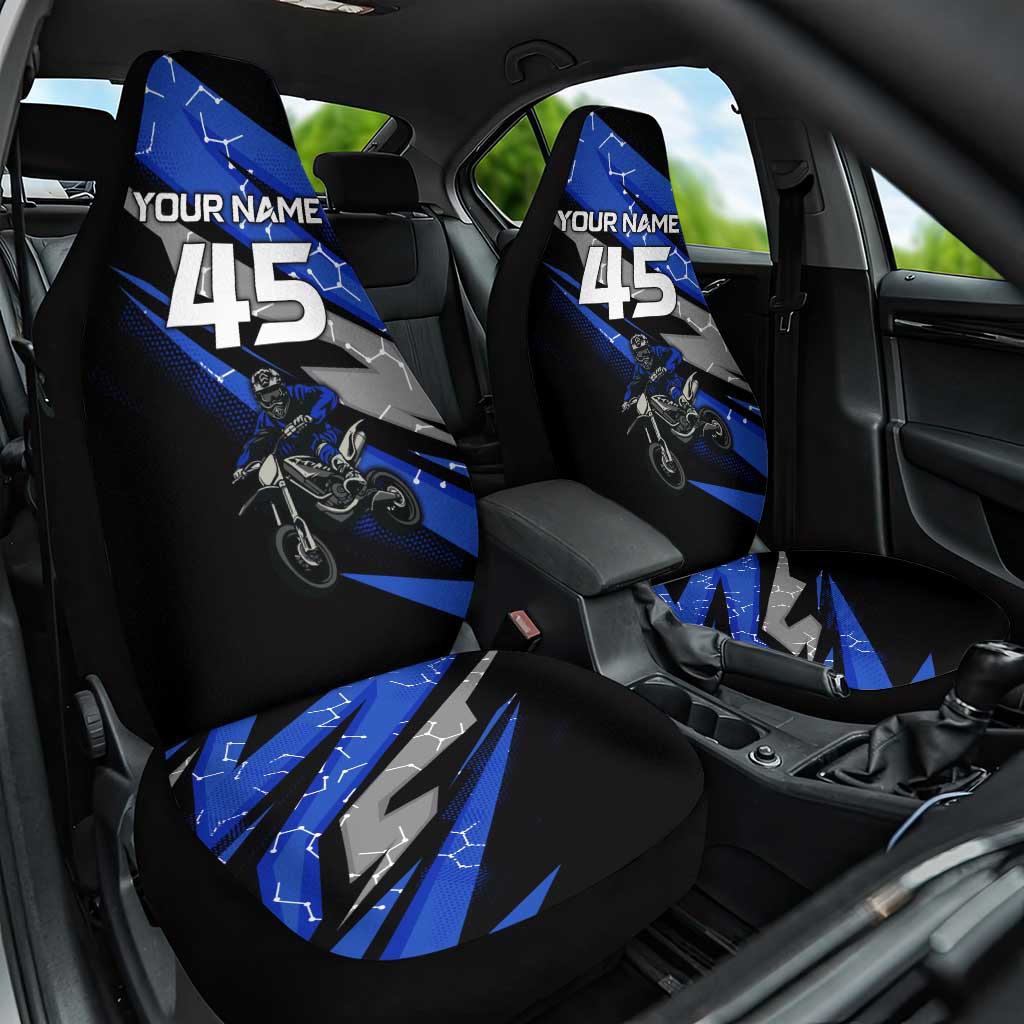 Personalized Extreme Motocross Car Seat Cover with Blue Rider – Dirt Bike Racing Design - Wonder Print Shop
