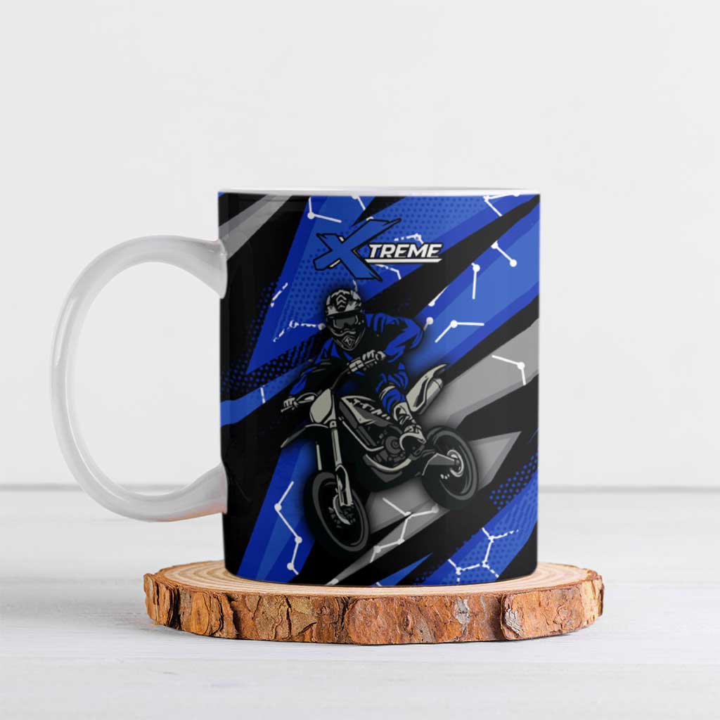 Personalized Extreme Motocross Ceramic Mug with Blue Rider – Dirt Bike Racing Design - Wonder Print Shop