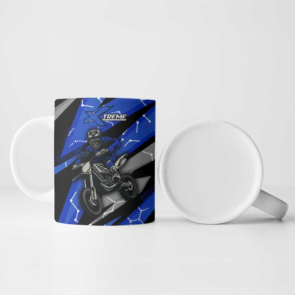 Personalized Extreme Motocross Ceramic Mug with Blue Rider – Dirt Bike Racing Design - Wonder Print Shop