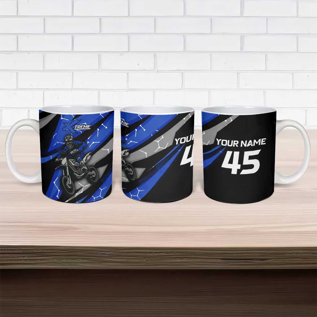 Personalized Extreme Motocross Ceramic Mug with Blue Rider – Dirt Bike Racing Design - Wonder Print Shop