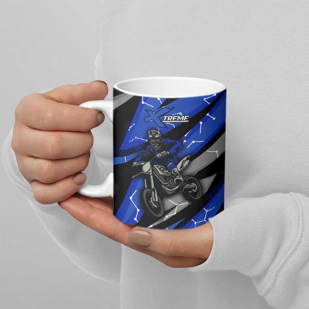 Personalized Extreme Motocross Ceramic Mug with Blue Rider – Dirt Bike Racing Design - Wonder Print Shop