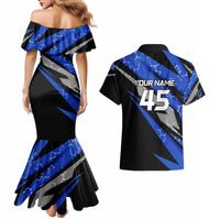 Personalized Extreme Motocross Couples Matching Mermaid Dress and Hawaiian Shirt with Blue Rider – Dirt Bike Racing Design - Wonder Print Shop