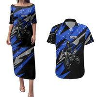 Personalized Extreme Motocross Couples Matching Puletasi and Hawaiian Shirt with Blue Rider – Dirt Bike Racing Design - Wonder Print Shop
