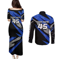 Personalized Extreme Motocross Couples Matching Puletasi and Long Sleeve Button Shirt with Blue Rider – Dirt Bike Racing Design - Wonder Print Shop