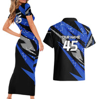 Personalized Extreme Motocross Couples Matching Short Sleeve Bodycon Dress and Hawaiian Shirt with Blue Rider – Dirt Bike Racing Design - Wonder Print Shop