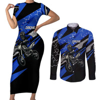 Personalized Extreme Motocross Couples Matching Short Sleeve Bodycon Dress and Long Sleeve Button Shirt with Blue Rider – Dirt Bike Racing Design - Wonder Print Shop