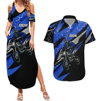 Personalized Extreme Motocross Couples Matching Summer Maxi Dress and Hawaiian Shirt with Blue Rider – Dirt Bike Racing Design - Wonder Print Shop