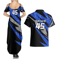 Personalized Extreme Motocross Couples Matching Summer Maxi Dress and Hawaiian Shirt with Blue Rider – Dirt Bike Racing Design - Wonder Print Shop