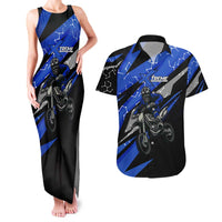 Personalized Extreme Motocross Couples Matching Tank Maxi Dress and Hawaiian Shirt with Blue Rider – Dirt Bike Racing Design - Wonder Print Shop