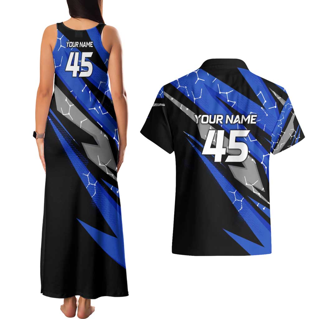 Personalized Extreme Motocross Couples Matching Tank Maxi Dress and Hawaiian Shirt with Blue Rider – Dirt Bike Racing Design - Wonder Print Shop
