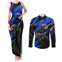 Personalized Extreme Motocross Couples Matching Tank Maxi Dress and Long Sleeve Button Shirt with Blue Rider – Dirt Bike Racing Design - Wonder Print Shop