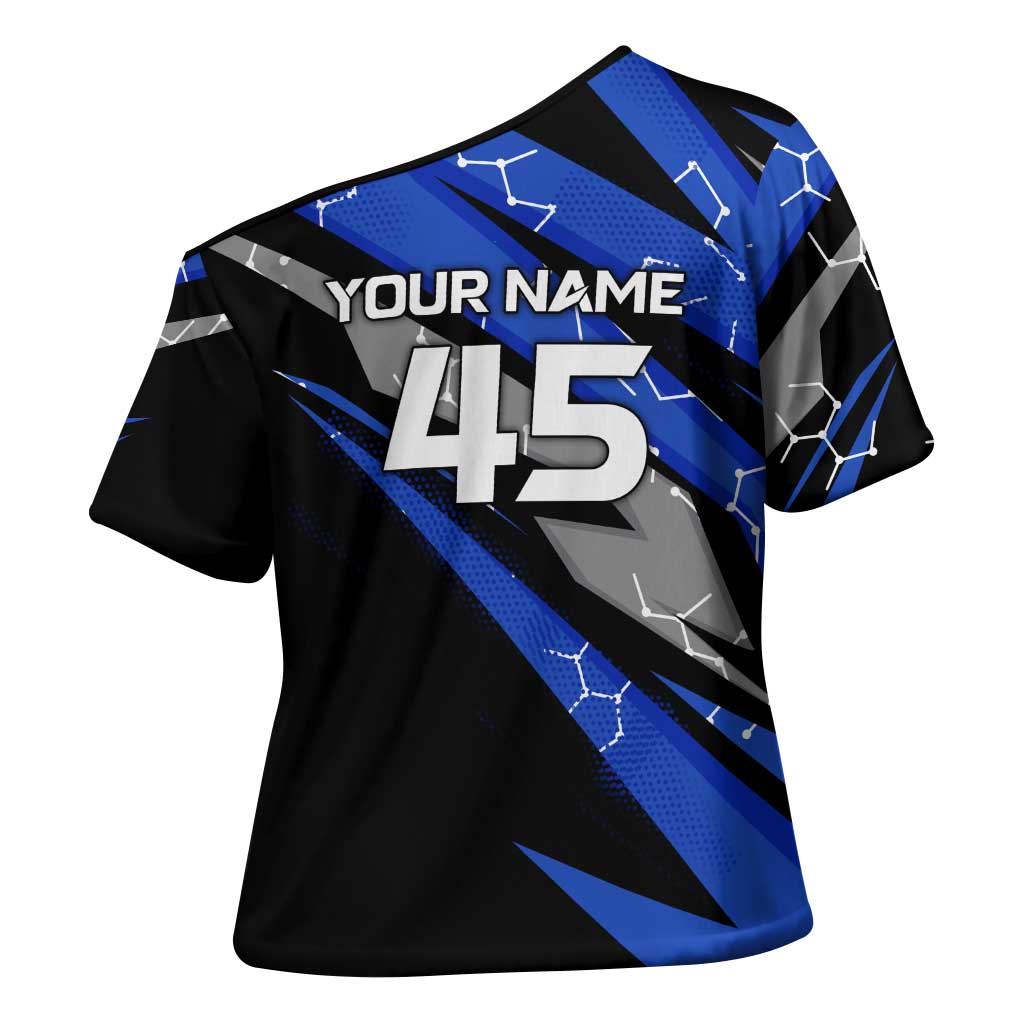 Personalized Extreme Motocross Cross Shoulder Shirt with Blue Rider – Dirt Bike Racing Design - Wonder Print Shop