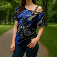 Personalized Extreme Motocross Cross Shoulder Shirt with Blue Rider – Dirt Bike Racing Design - Wonder Print Shop