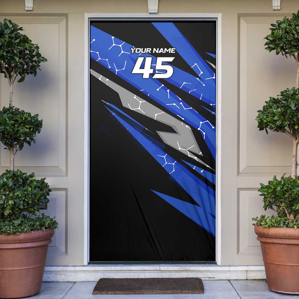 Personalized Extreme Motocross Door Cover with Blue Rider – Dirt Bike Racing Design - Wonder Print Shop
