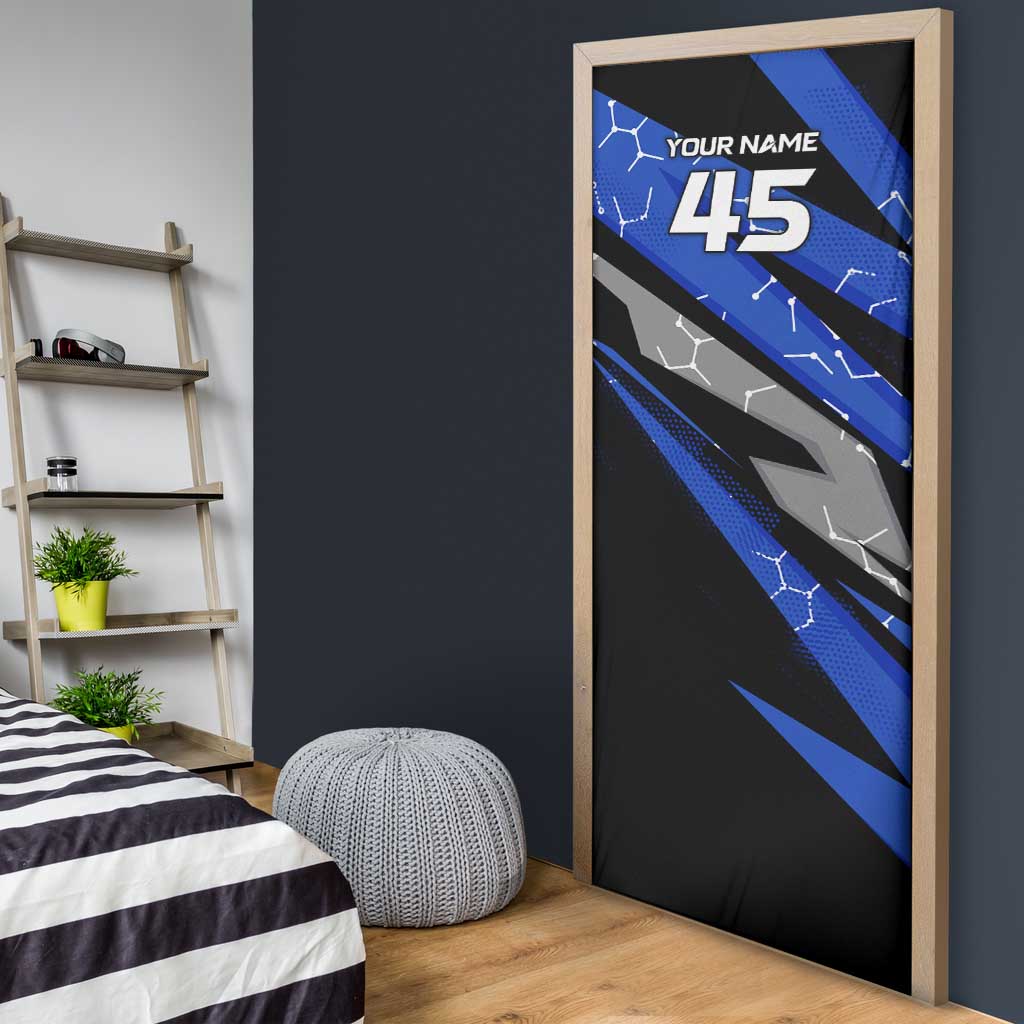 Personalized Extreme Motocross Door Cover with Blue Rider – Dirt Bike Racing Design - Wonder Print Shop