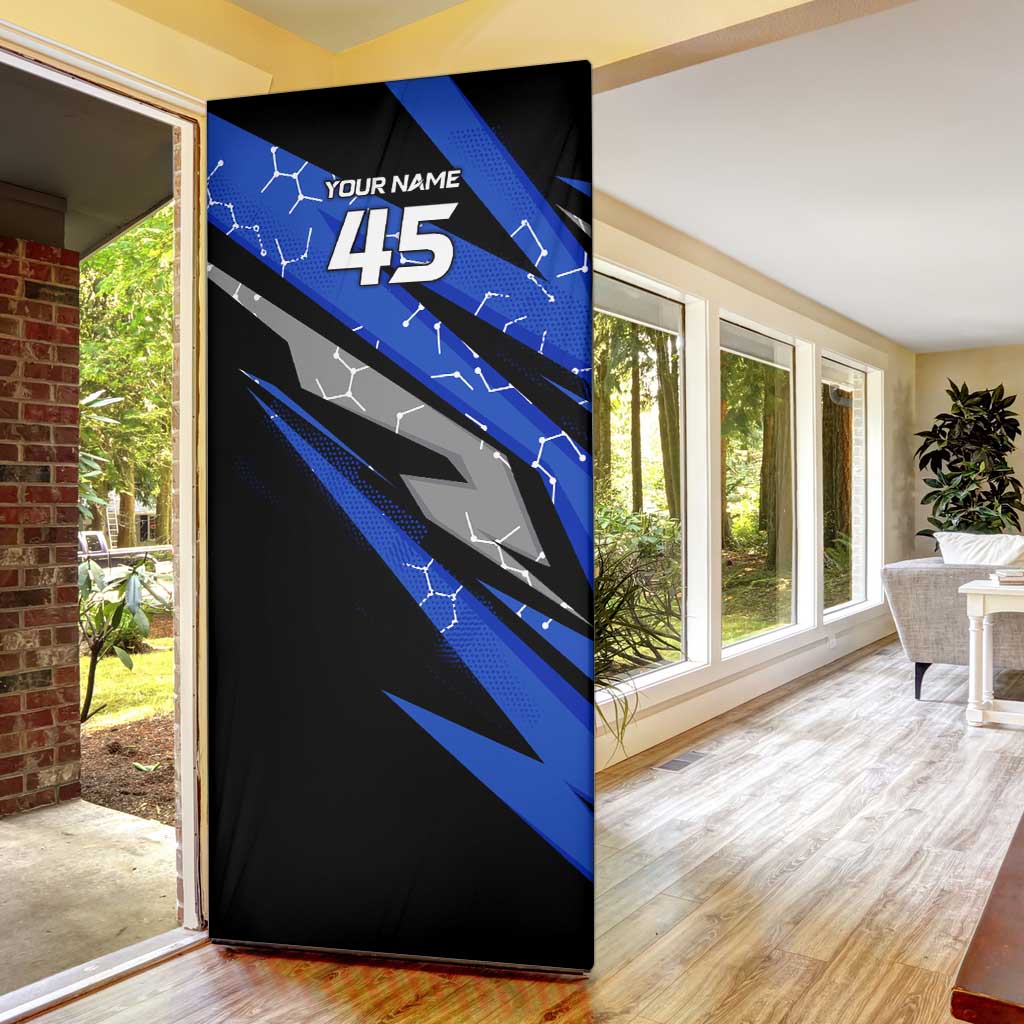 Personalized Extreme Motocross Door Cover with Blue Rider – Dirt Bike Racing Design - Wonder Print Shop