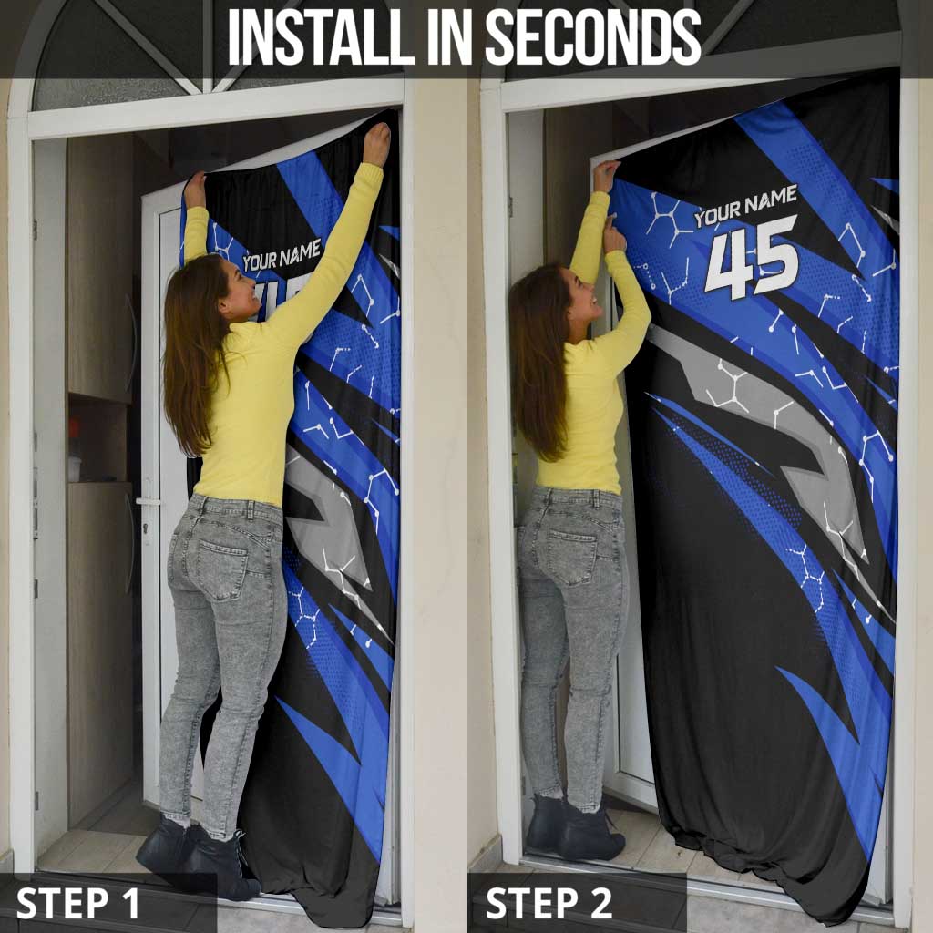Personalized Extreme Motocross Door Cover with Blue Rider – Dirt Bike Racing Design - Wonder Print Shop