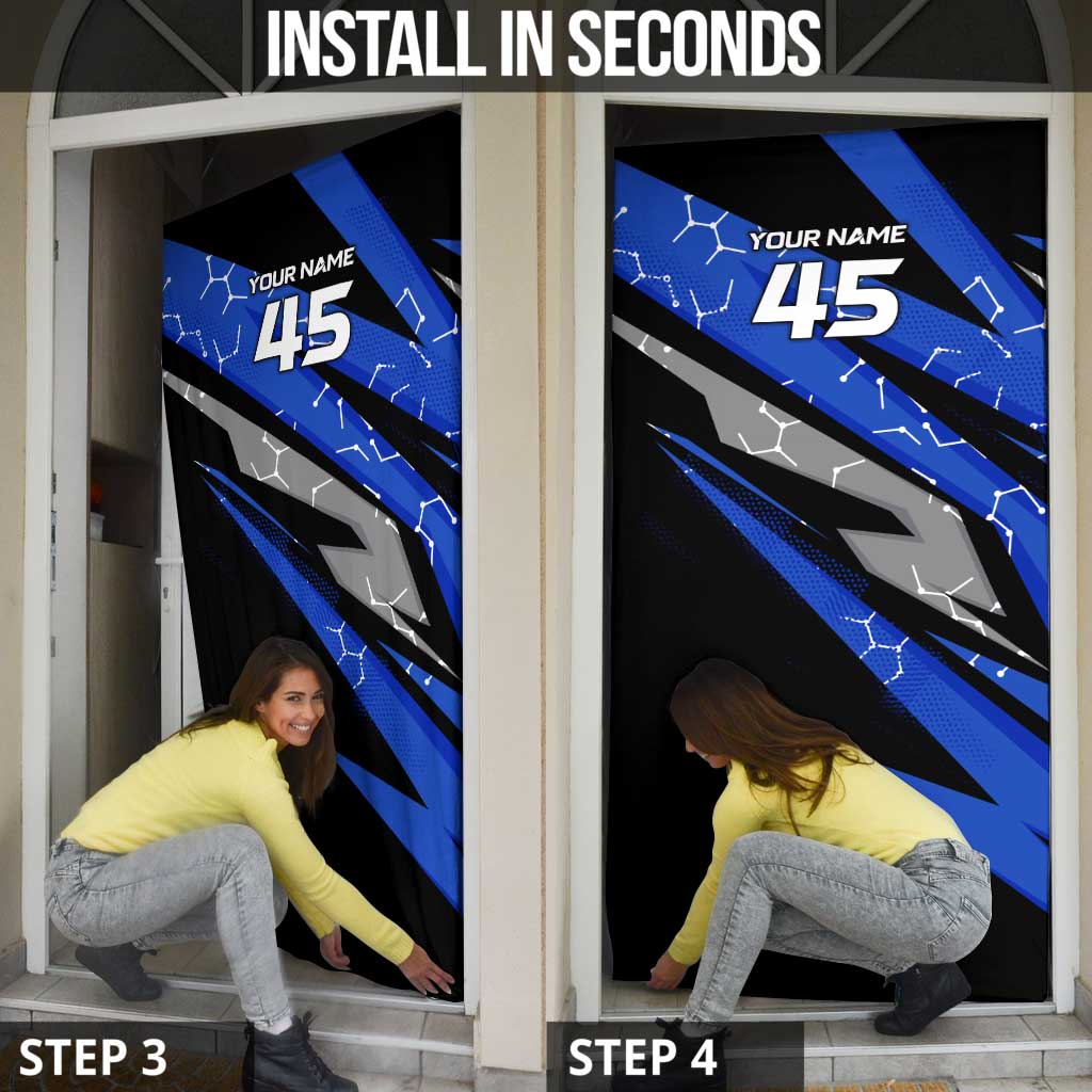 Personalized Extreme Motocross Door Cover with Blue Rider – Dirt Bike Racing Design - Wonder Print Shop
