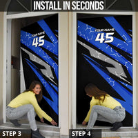 Personalized Extreme Motocross Door Cover with Blue Rider – Dirt Bike Racing Design - Wonder Print Shop