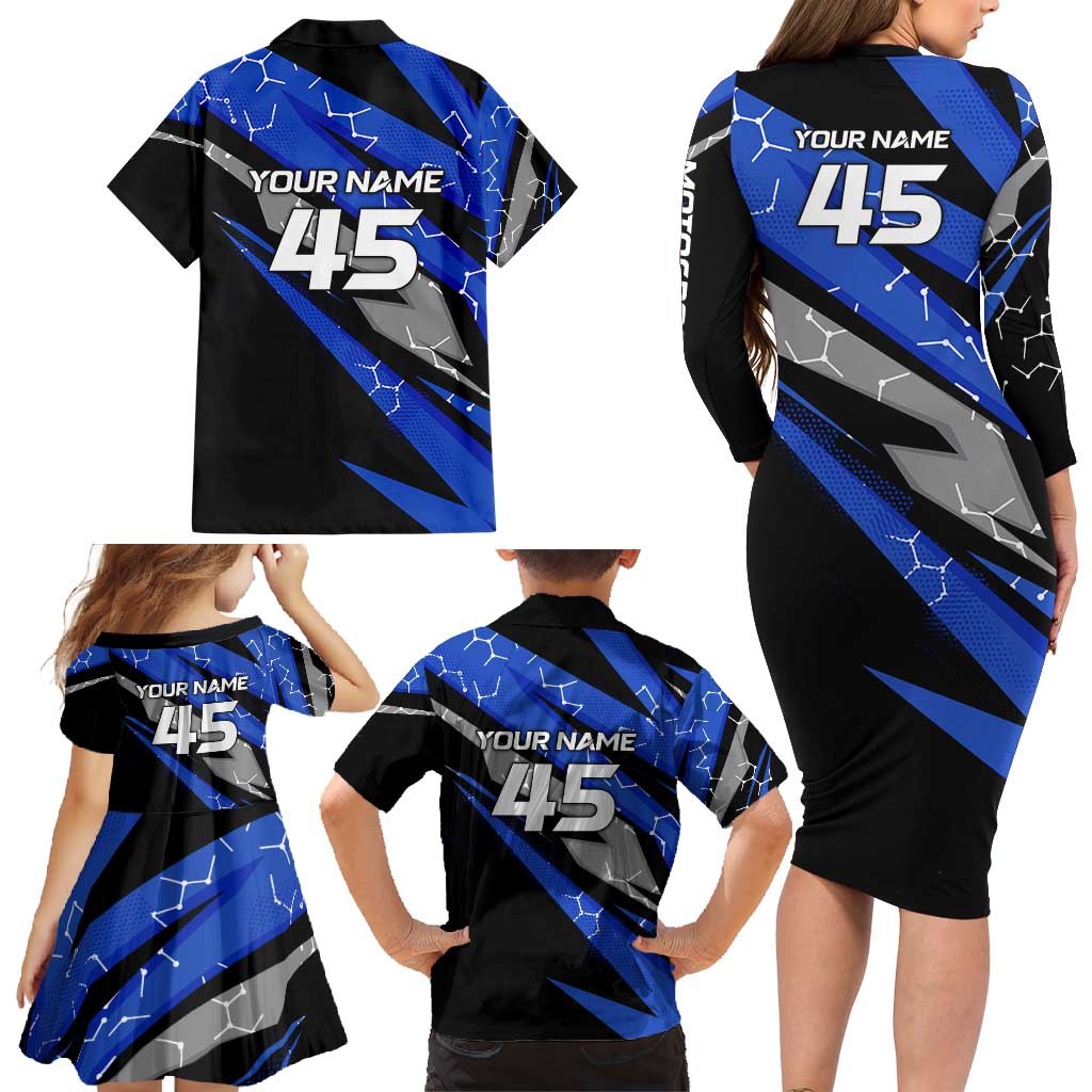 Personalized Extreme Motocross Family Matching Long Sleeve Bodycon Dress and Hawaiian Shirt with Blue Rider – Dirt Bike Racing Design - Wonder Print Shop