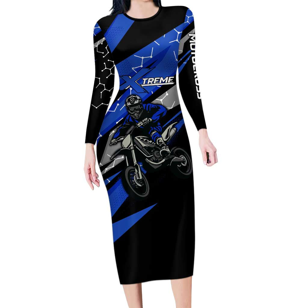 Personalized Extreme Motocross Family Matching Long Sleeve Bodycon Dress and Hawaiian Shirt with Blue Rider – Dirt Bike Racing Design - Wonder Print Shop
